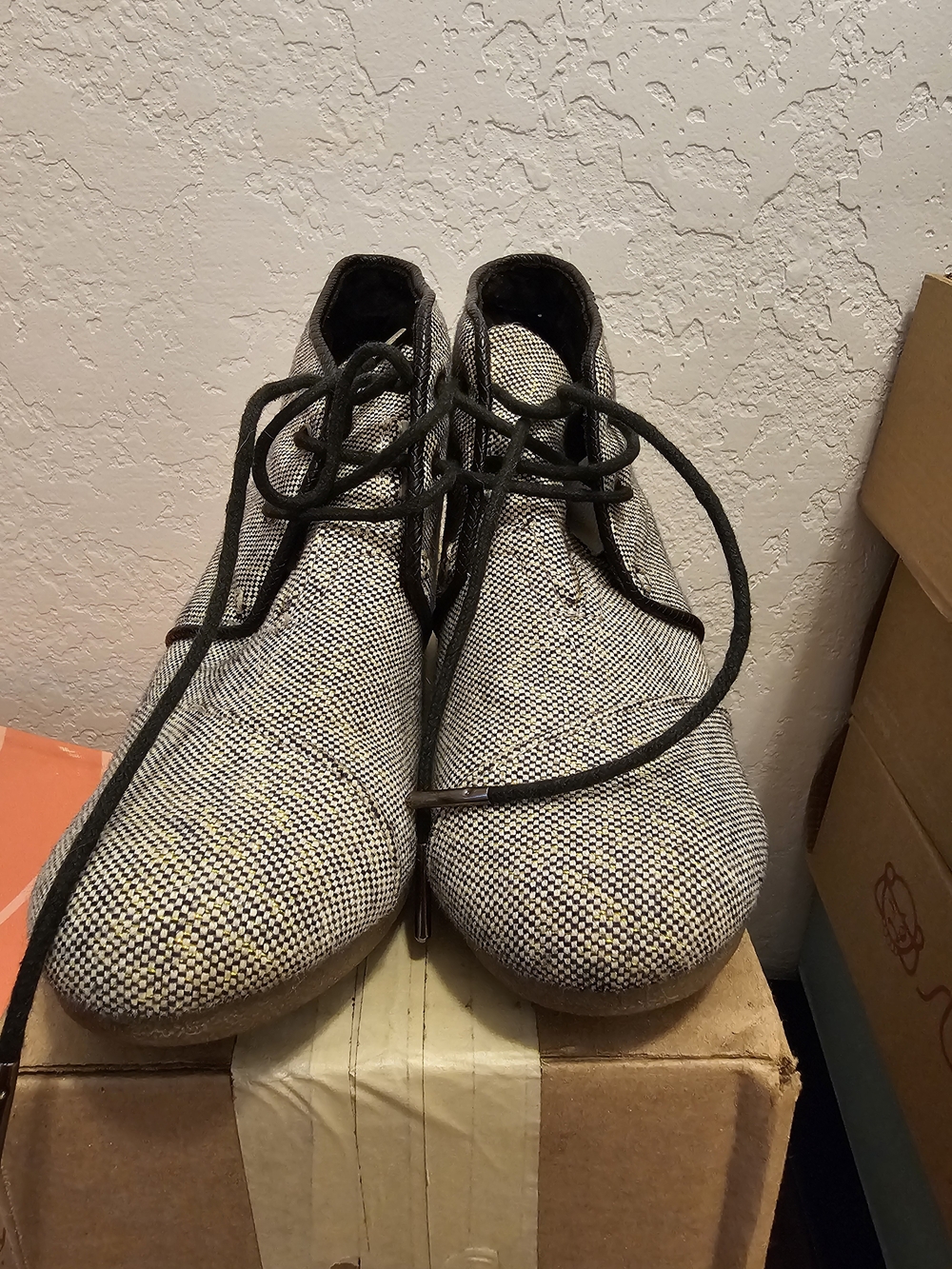 Toms Black and Ivory Textile Ankle Booties